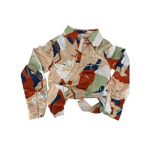 Inamorata Sullivan Woman‎ Abstract Print Front Tie Crop Top Blouse M Boho